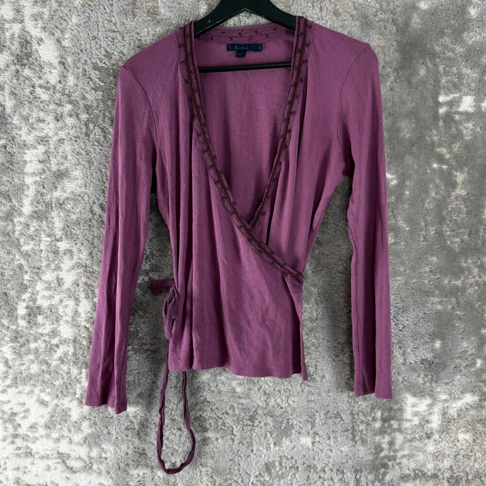 Boden Size‎ 14 Casual Tie Wrap Top Purple Long Sleeve V Neck Cotton Blend